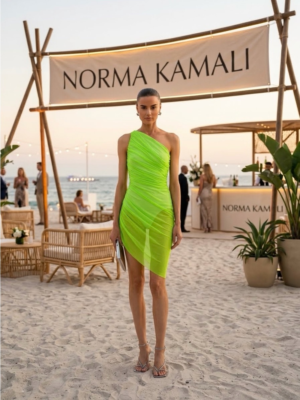 Norma Kamali Diana Mini Dress in Neon Green